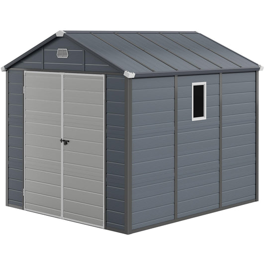 DWVO 8x9FT Outdoor Storage Shed w/o Floor, All-Weather Plastic Shed with Window, Vents & Lockable Doors, Plastic Tool Shed for Backyard, Patio, Lawn, Gray