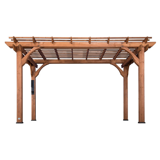 Backyard Discovery Beaumont 14' x 10' Traditional Cedar Wood Pergola Kit with Trellis Roof, All-Season Durability, High-Wind Rating, PowerPort, Shade for Outdoor Patio, Deck, Garden, and Entertaining