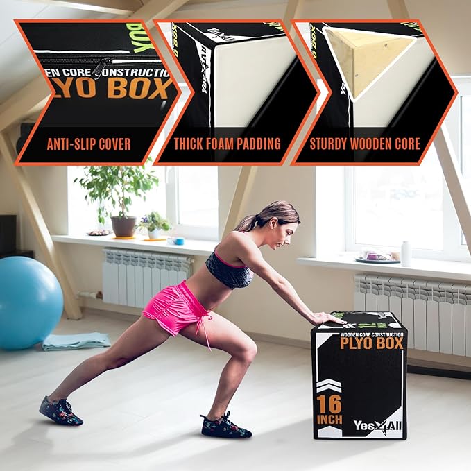 Yes4All 3-in-1 Soft-Padded Plyo Box With Wooden Core, Non-Slip Multi-Use Cushioned Plyometric Jump Box with Vinyl Cover for Jumping, Conditioning, Strength Training