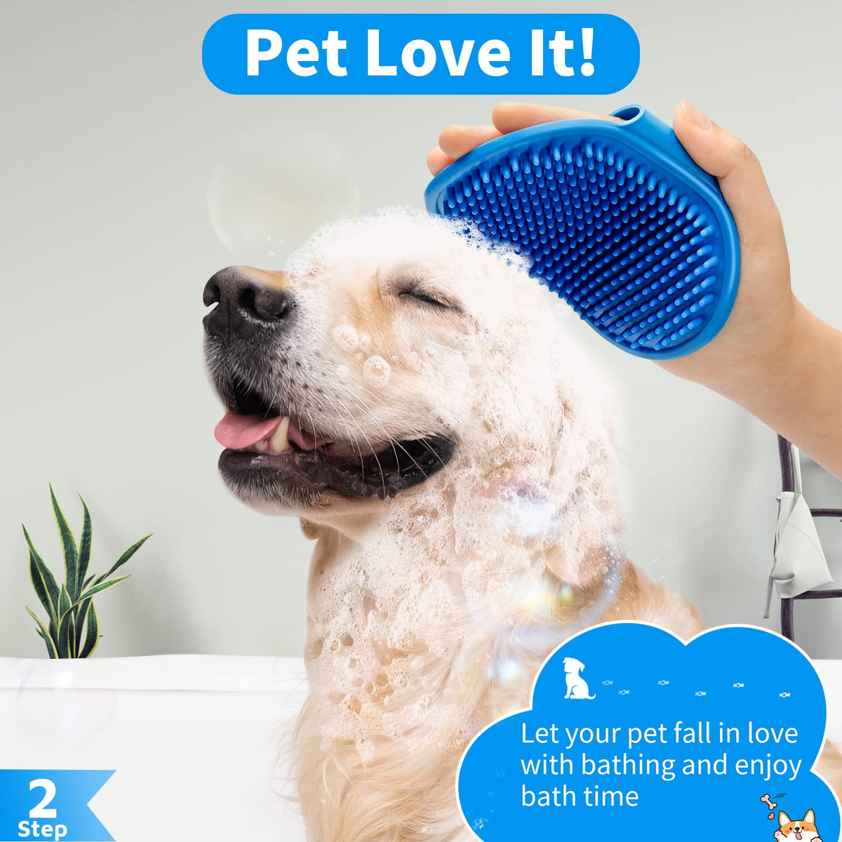 Comotech 6PCS Dog Bath Brush & Dog Toothbrush | Adjustable Handle Shampoo Brush & Scrubber for Short & Long Haired Dogs & Cats | Effectively Solve Odor & Stain Removal Problems (Blue Blue Blue.)
