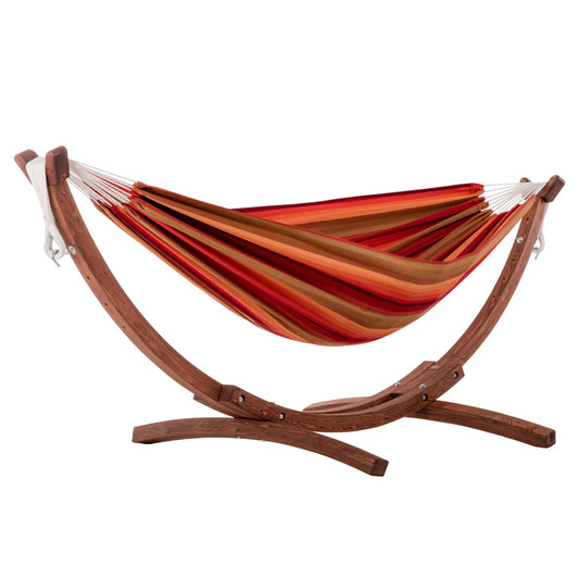 Vivere Fade and Weather-Resitant Brazilian Hammock with Solid Pine Arc Stand - 450 lb Weight Capacity