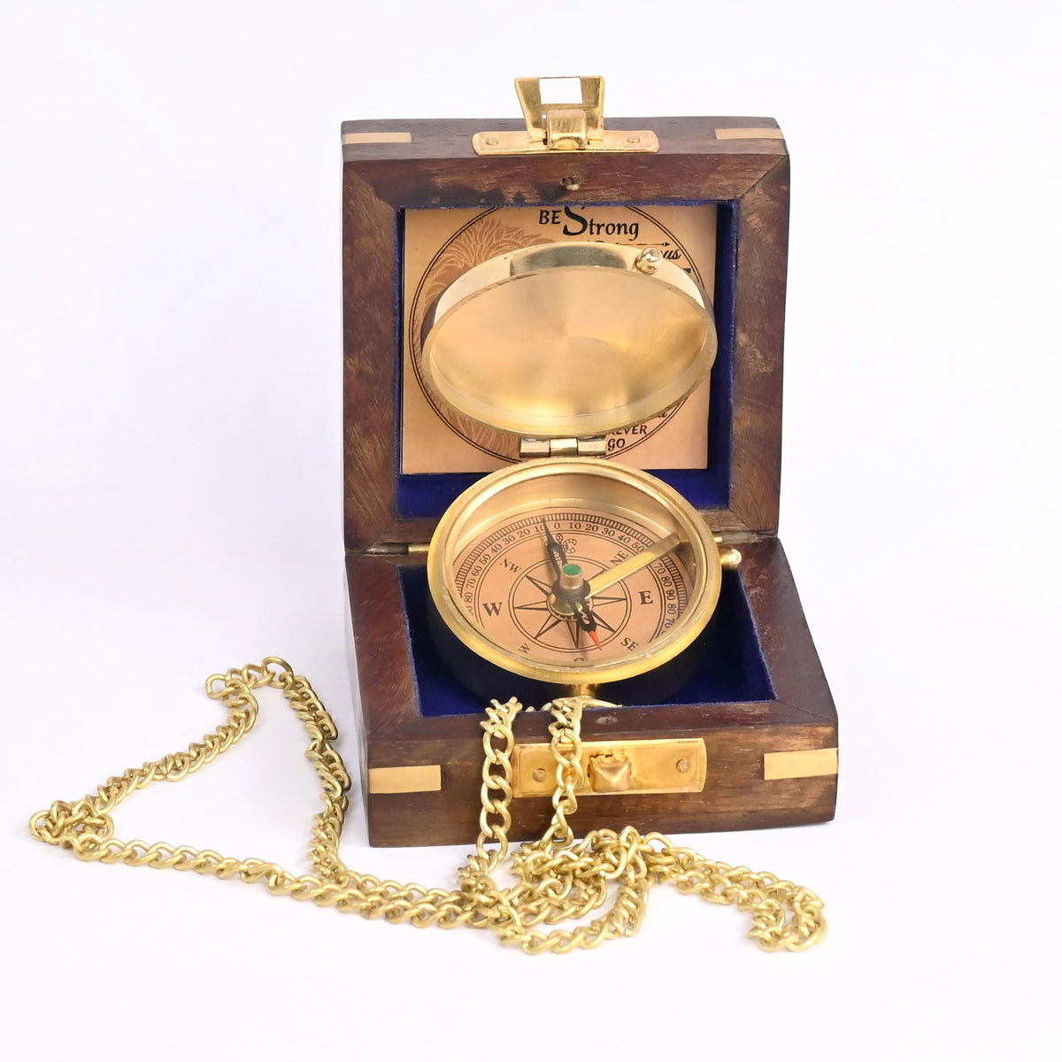 The New Antique Store - Brass Compass Engraved with Religious Scripture Verse (Joshua 1:9) - Perfect for Baptism, Confirmation, Communion - Ideal for Godson, Church, Graduation - Presented in Wood Box