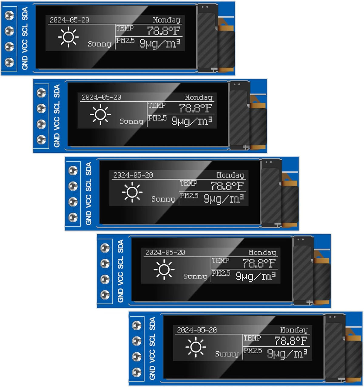 MakerFocus 5pcs 0.91 Inch I2C 128 32 SSD1306 Pi/ESP32 IIC OLED Display Module x Pixel Driver Self-Luminous Display