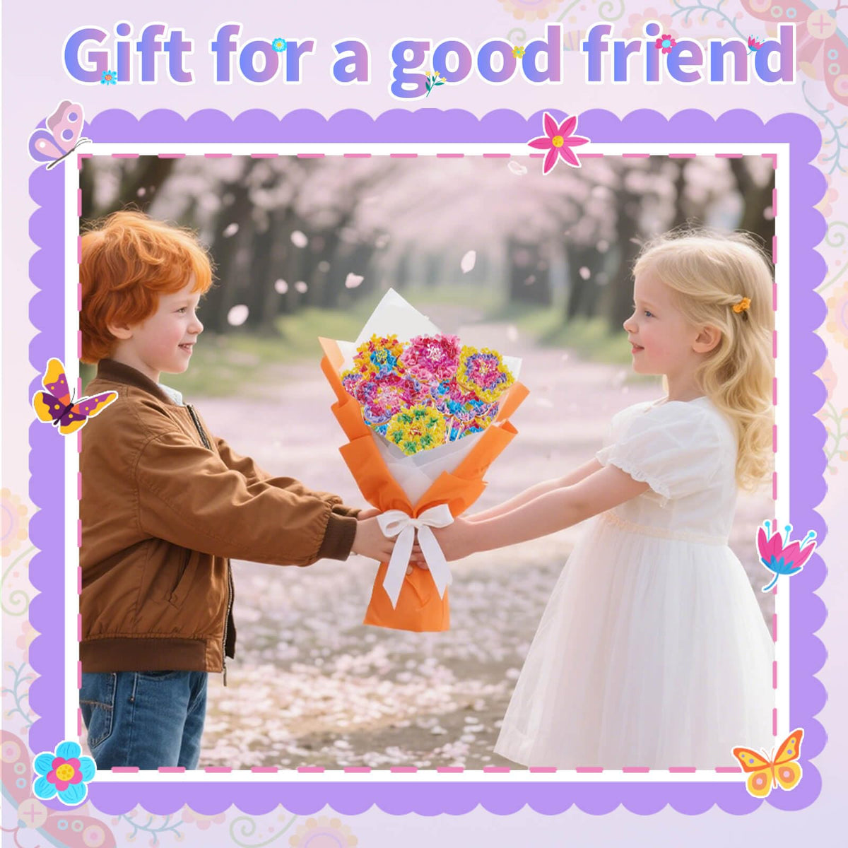 Britik Arts and Crafts for Kids Ages 8-12: Poke in Fun Art Kits for Girls, Poke Art Flower Bouquet Craft Kit, Fabric Arts for Kids DIY Flower Bouquet Kit Birthday Gift for Girls 8 9 10 11 12, Orange
