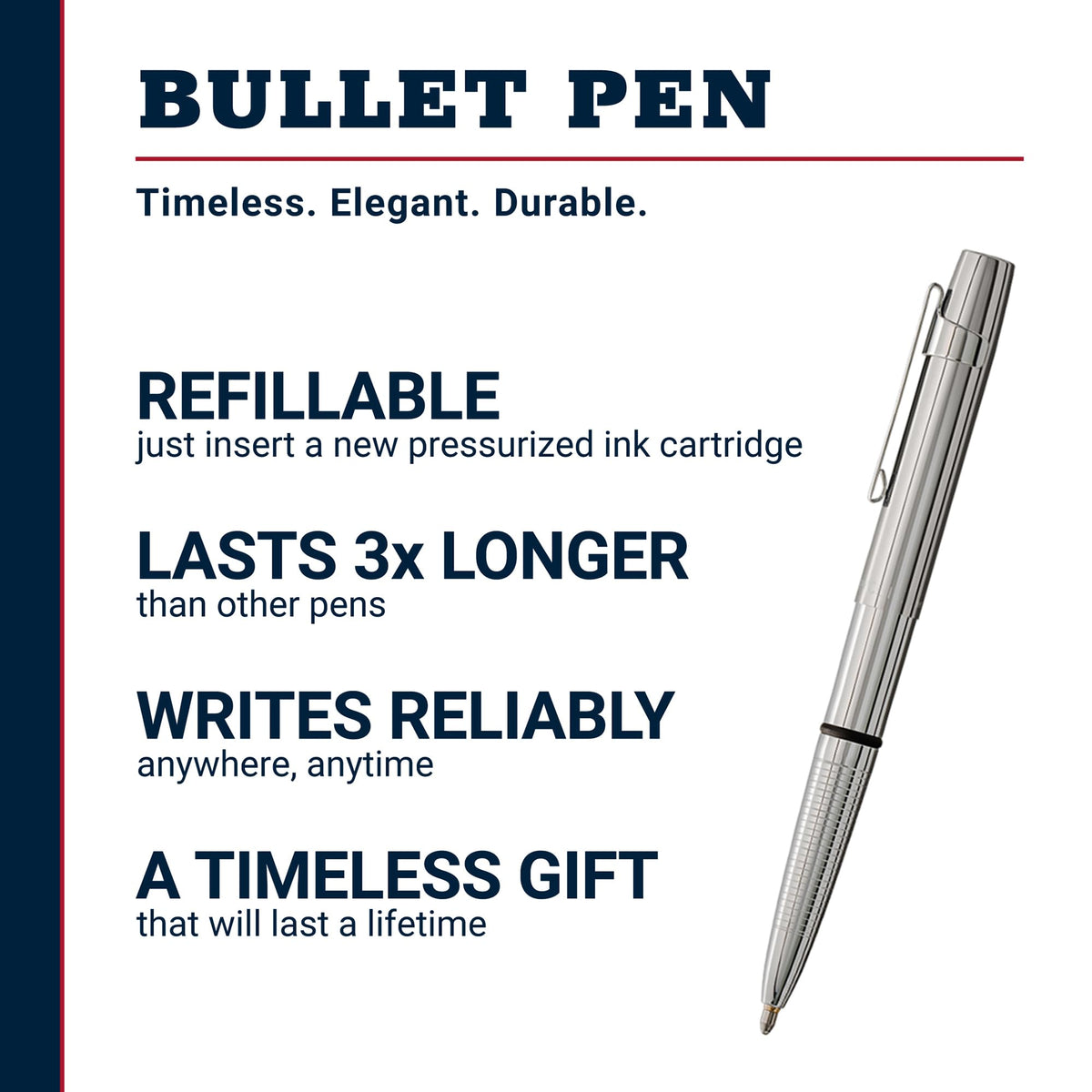 Fisher Space Pen Chrome X-Mark Flat Cap Bullet Pen, Pressurized Ballpoint Pen, Compact Size, Writes Upside Down, Extreme Temperatures, Black Ink, Medium Point, Pocket Clip, Gift Box, Made in the USA