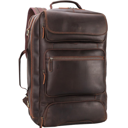 STAR VISTA Voyager-02 Full Grain Leather Travel Backpack, 40L Luxurious Capacity, All-in-One Duffle Backpack for Global Jet-set Voyagers, 17.3" Laptop Compatible, Canvas Lining