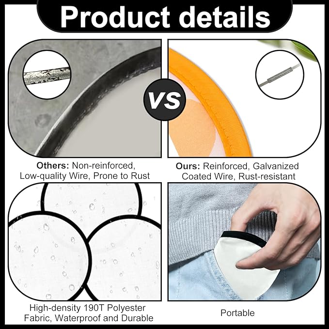 100PCS Foldable Flying Disc Fans with Bags, 9.8'' DIY Handheld Black Egde Fabric Folding Fan for Outdoor Game Activities Birthday Party Favors Gifts, White