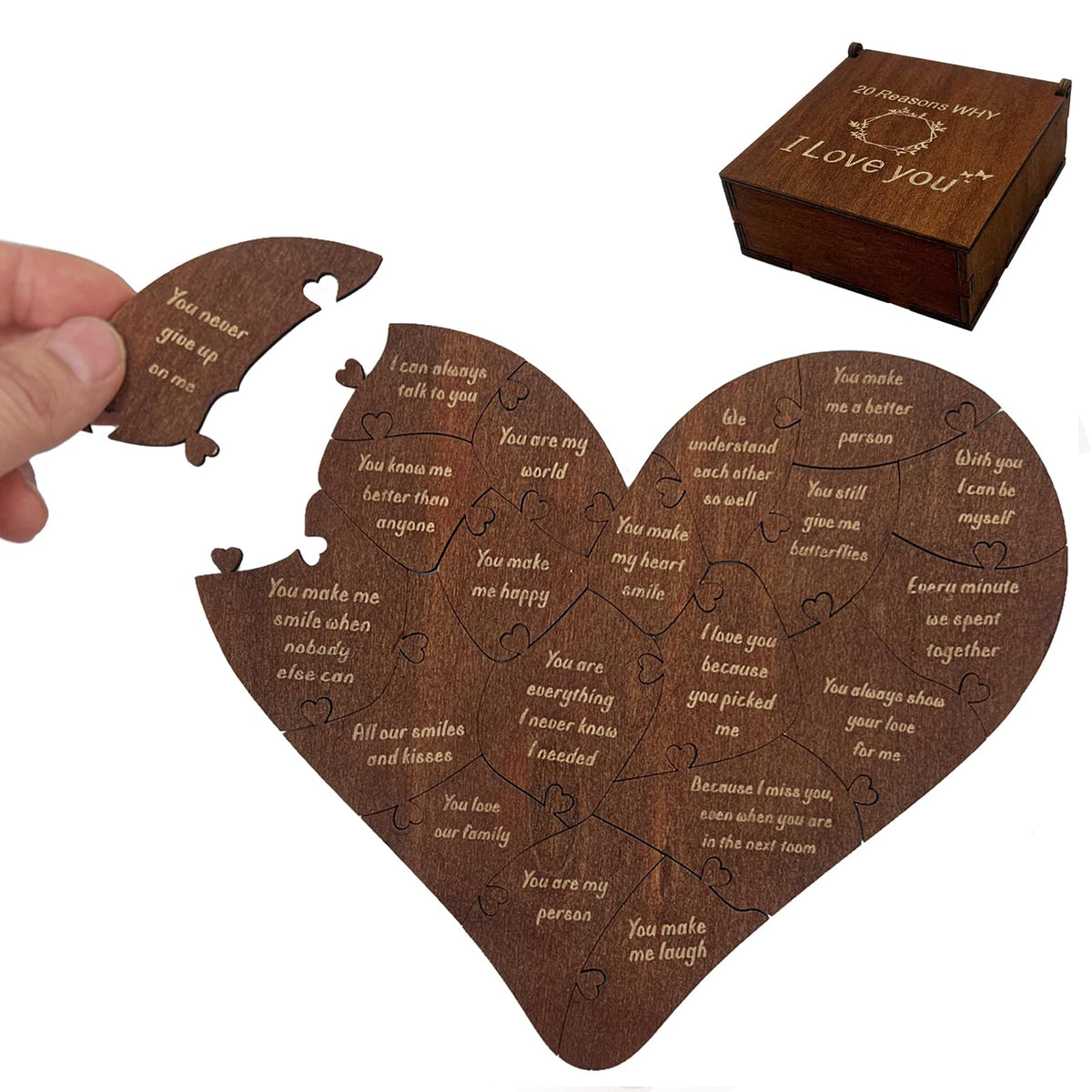 Valentine Gifts for Him or Her,20 Reasons Why I Love You Heart Wooden Puzzle Box,Valentine's,Anniversary Wedding Gifts for Boyfriend,Girlfriend,Husband,Wife