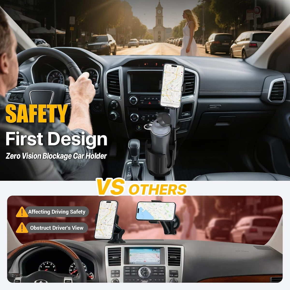 AKREDERY 2-in-1 Car Phone Mount with Cup Holder Expander - Upgraded Anti-Shake Cup Phone Holder for SUVS Trucks