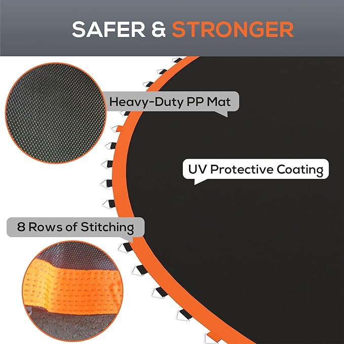 Soozier Trampoline Replacement Mat, Fits 12' Trampoline with 72 V Hooks, 5. 5" Springs, Trampoline Mat with 8 Rows of Stitching, Spring Pull Tool Spring, Frame not Included