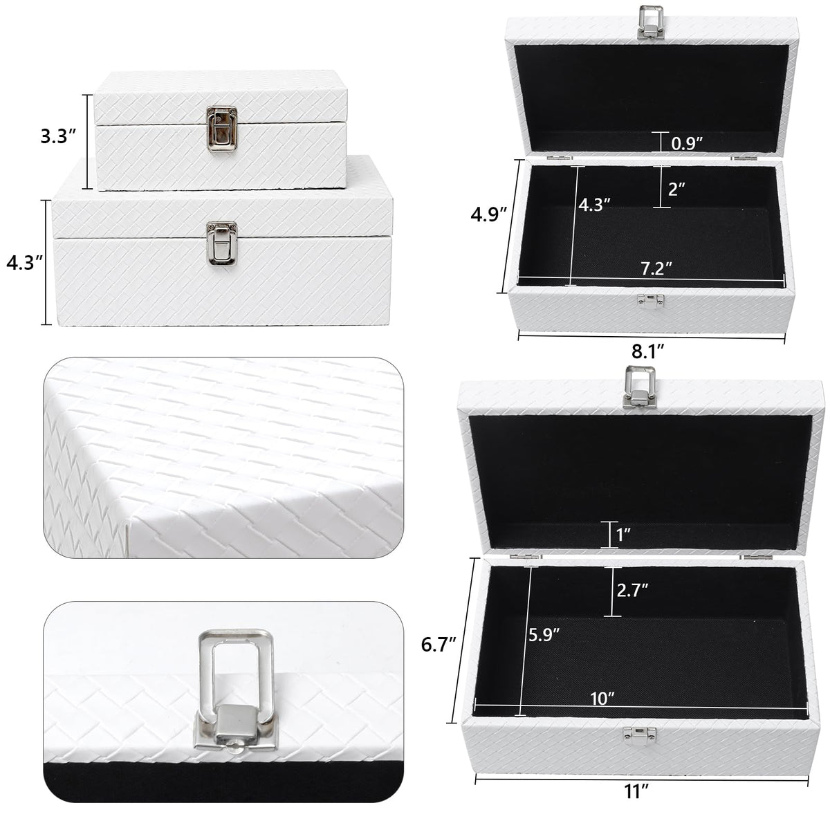 DECOR4SEASON Faux Leather Decorative Jewelry Storage Organizer Boxes Set of 2, White