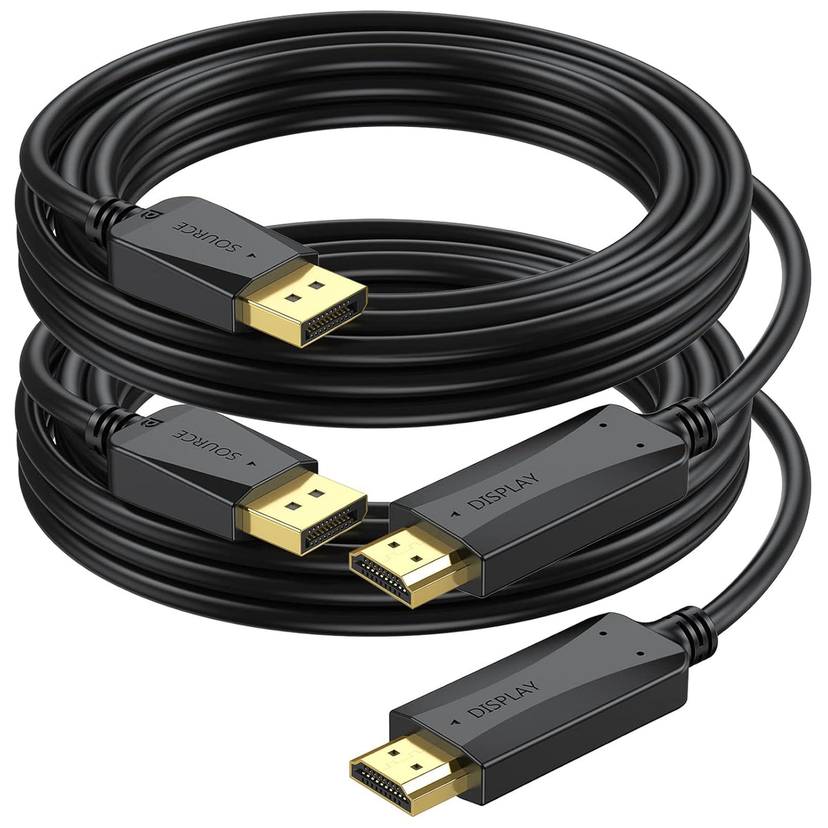 4K 10 2-Pack (4k, 2880P,2160P, 1440P, 1080P) DisplayPort to HDMI Cable Feet, DP (Display Port) to HDMI Cord Male