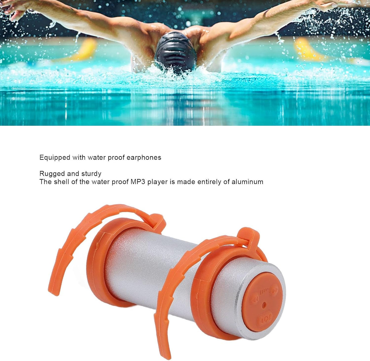 Swimming MP3 Swimming FOSA Water Proof Player, HiFi Music Player with Water Proof Earphones for and Diving. Adjustable