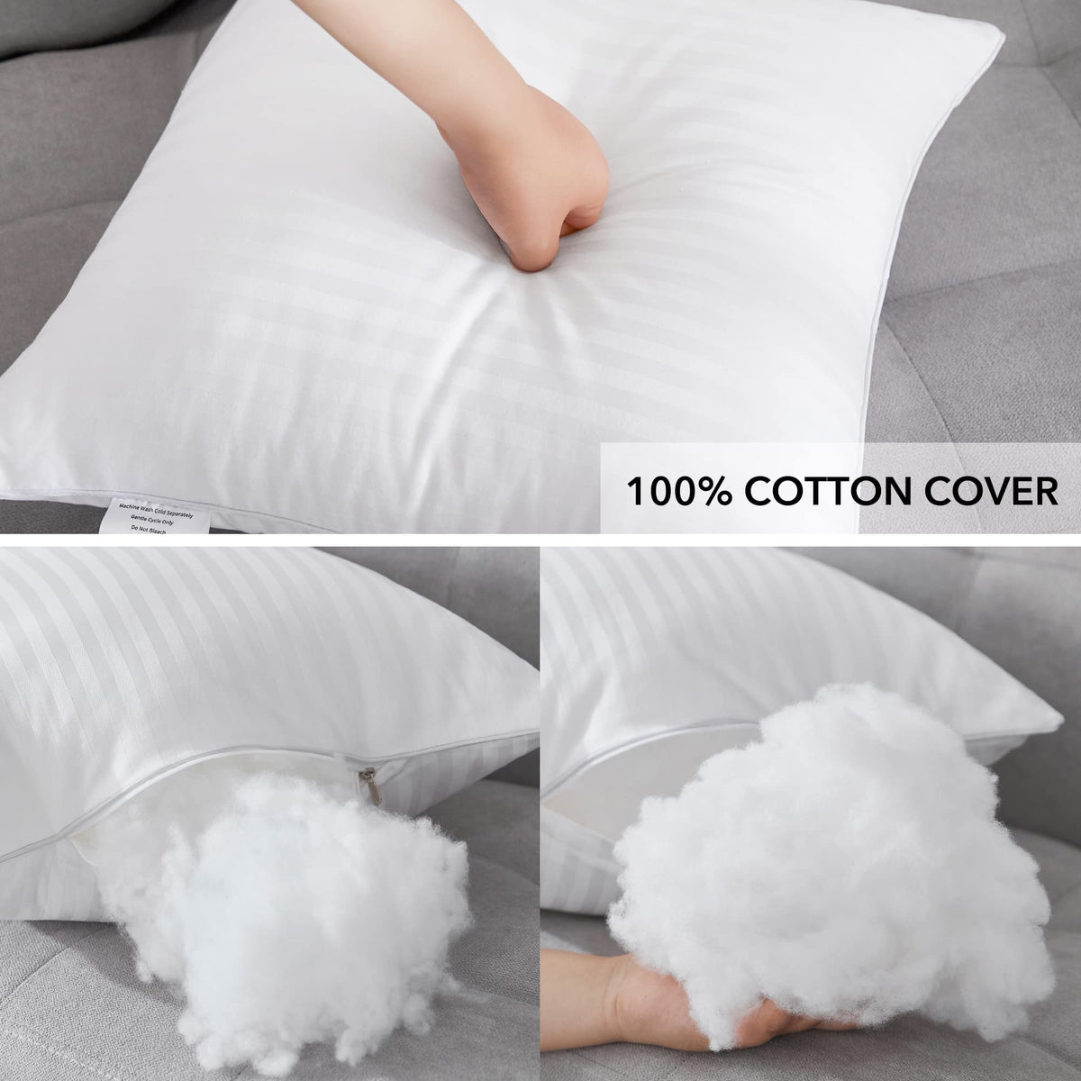 Oubonun 18 x 18 Throw Pillow Inserts, Firm and Fluffy Decorative Square Pillows for Couch Bed Sofa with Soft Cotton Cover White Cushion with Down Alternative Pack of 2