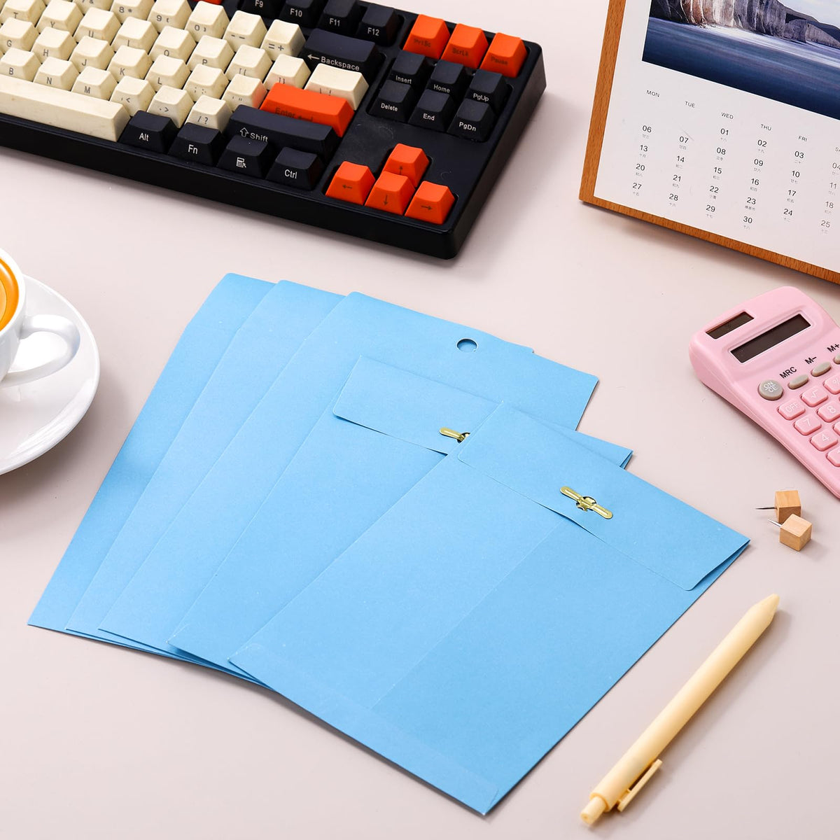Teling 50 Pcs 5 x 7.5 Manilla Envelopes Clasp Kraft Catalog with Closure for Storing Mailing 28 lb Kraft Envelope Paper for Office Document School Business Home(Blue)