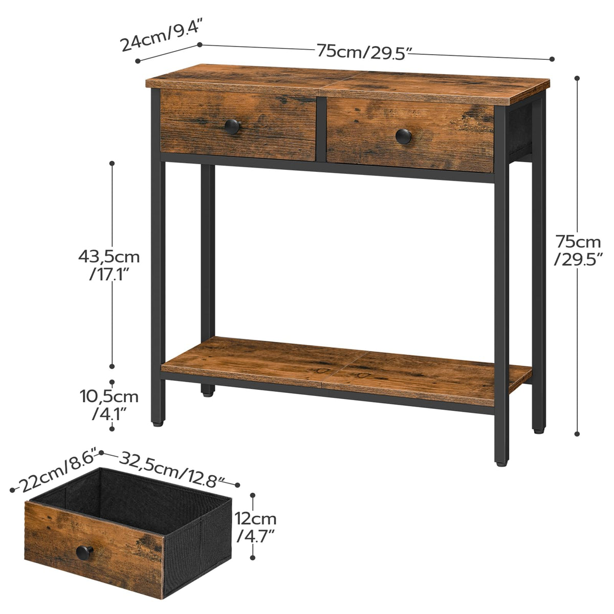 HOOBRO Narrow Console Table and Console Table Bundle, 15.7" Entryway Table with 2 Fabric Drawers, 39.4 Inch Narrow Entryway Table with Power Outlets, BF71XG01-BF52UXG01G1