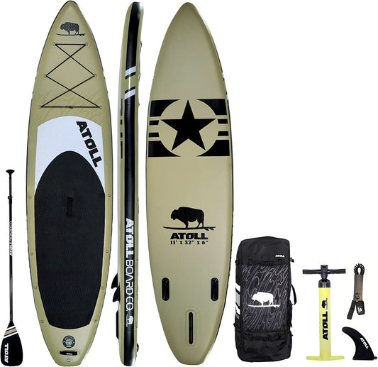 Atoll Inflatable Paddle Board with Premium SUP Stand Up Paddle Board Accessories & Back Pack, Non-Slip Comfort Deck for Unisex Adult - 11ft (Desert Sand)