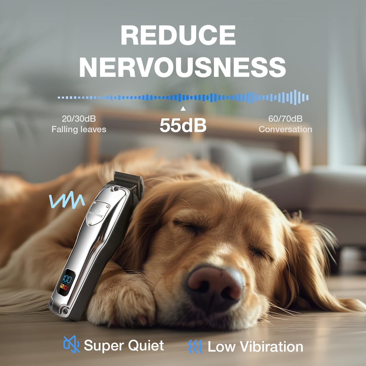 FuzzyFix Dog Clippers for Grooming for Thick Heavy Coats, Professional Low Noise Dog Grooming Clippers Supplies Kit Rechargeable Stainless Steel Hair Trimmer with Ceramic Blade for Dogs Cats Pet