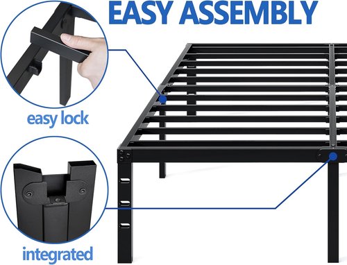 Jetonix Queen Size Metal Bed Frame - Heavy Duty Sturdy Mattress Foundation with Storage Space | Easy Assembly, Black, 18 Inch