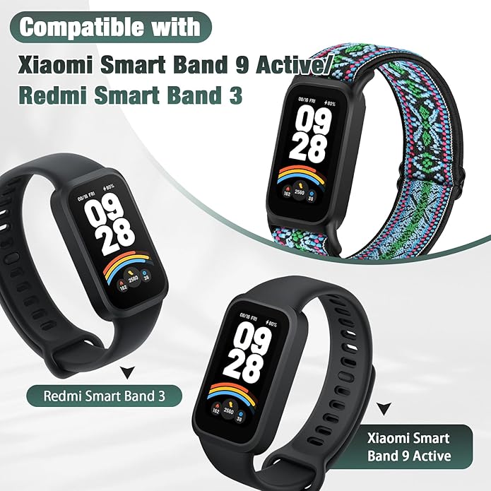 2 Pack Elastic Bands Compatible with Xiaomi Smart Band 9 Active Women Men, Soft Nylon Replacement Sport Wriststrap for Redmi Band 3