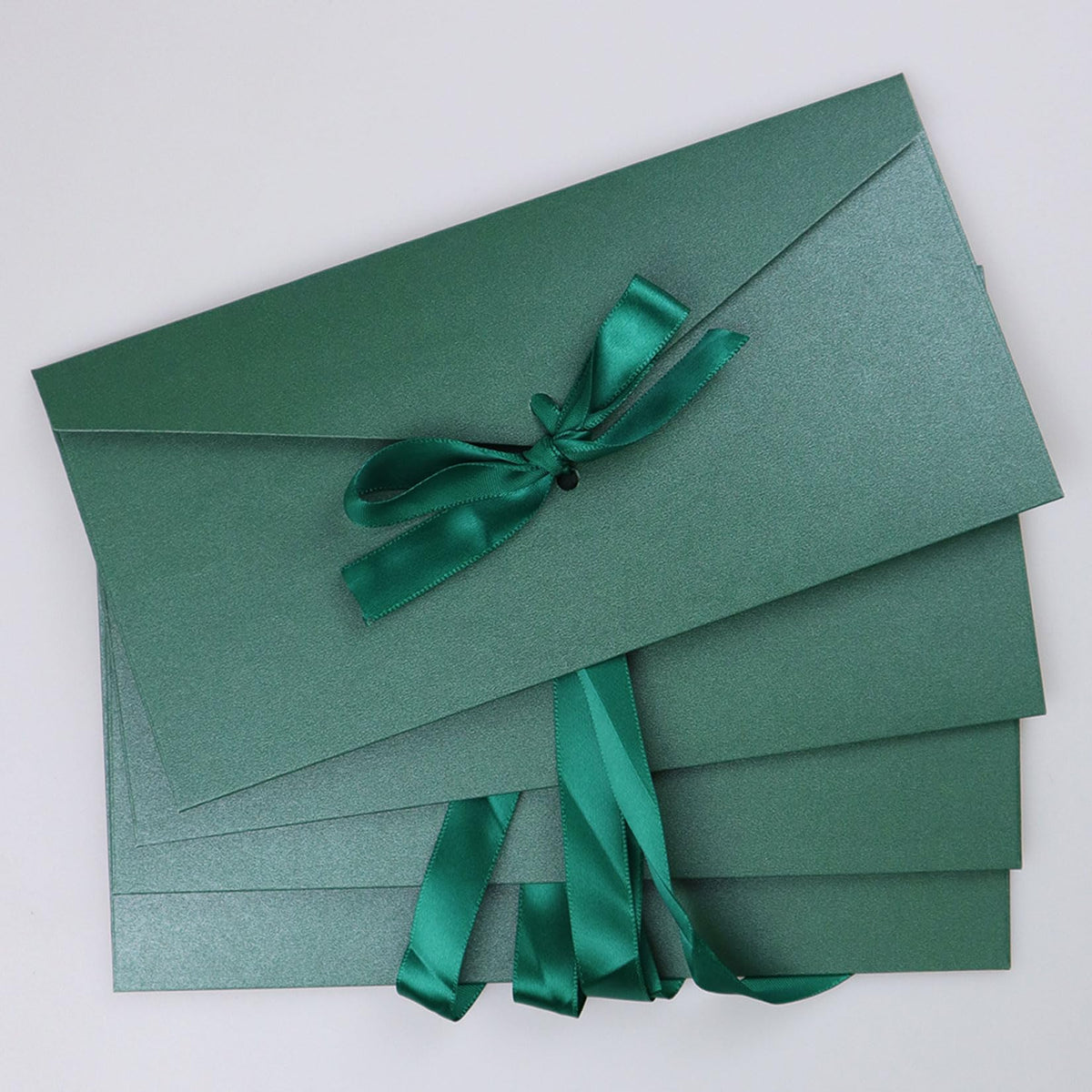 10 Pack Kraft Paper Envelopes with Ribbons, Invitation Envelopes for Festival and Party - Dark Green