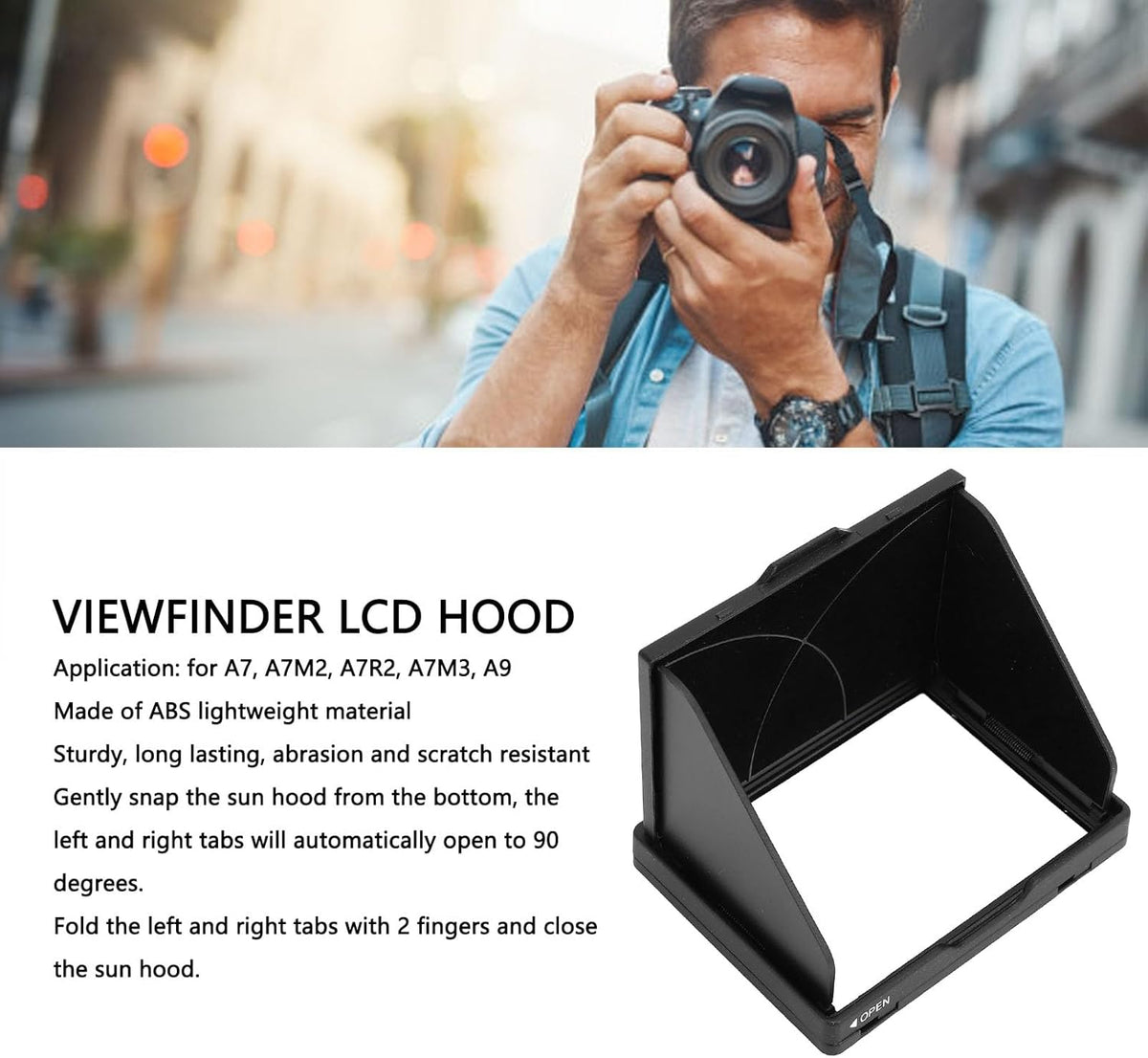 Yunseity A7, A7M2, A7R2, A7M3, A9 Camera LCD Sun Shade Sun Hood, ABS Folding Viewfinder Screen Protector Hood