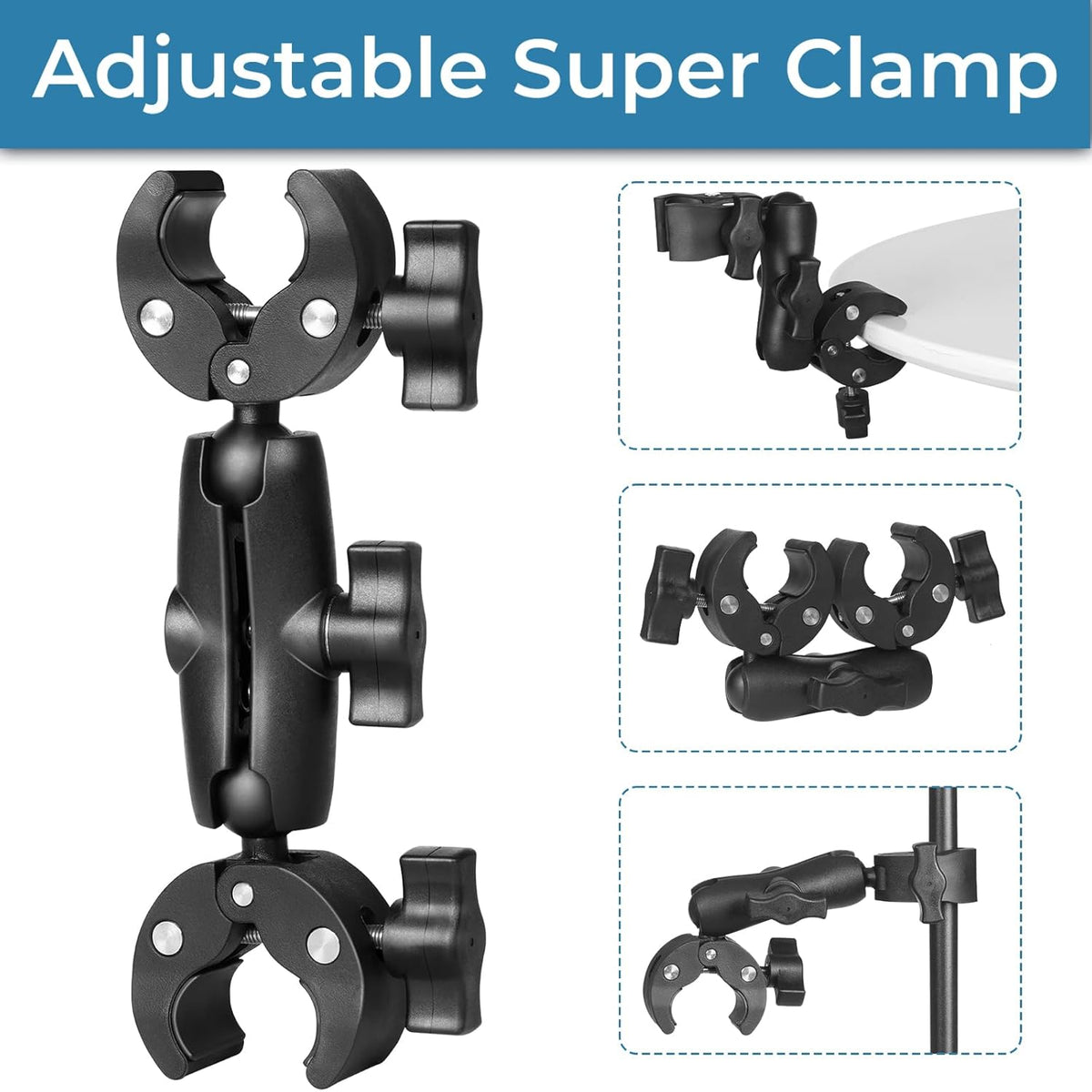 Sequpr Camera Clamp Mount for Gopro, Super Clamp Adapter Double Head Multifunction Holder for Motorcycle, Photography