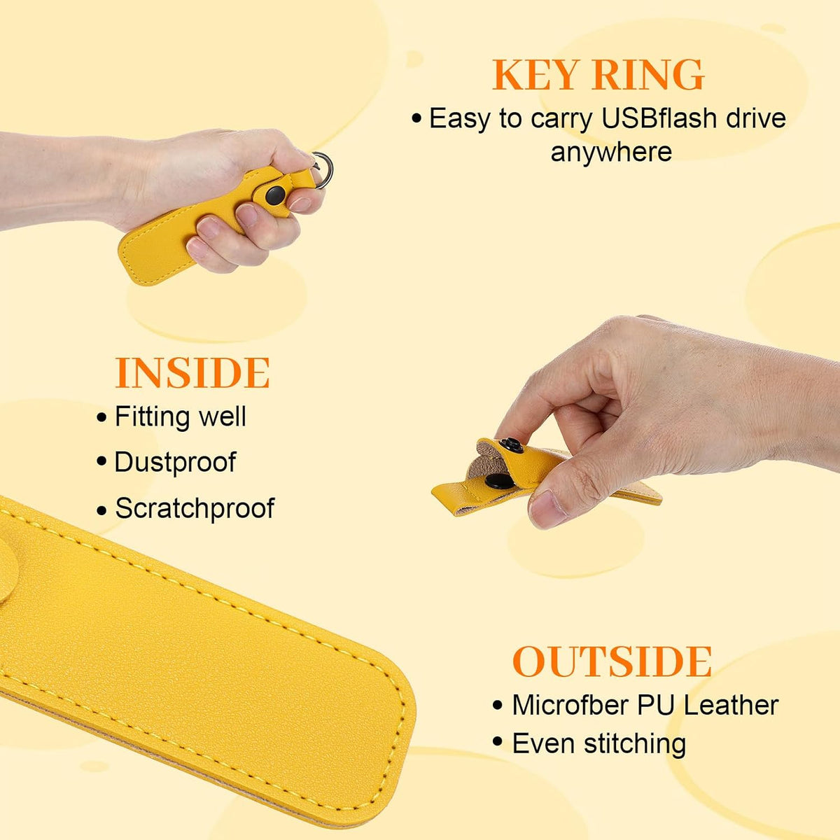 Ymapinc Leather USB Flash Drive Holder, Portable USB Storage Case for Flash Drive with Keychain Ring, Carrying Pouch