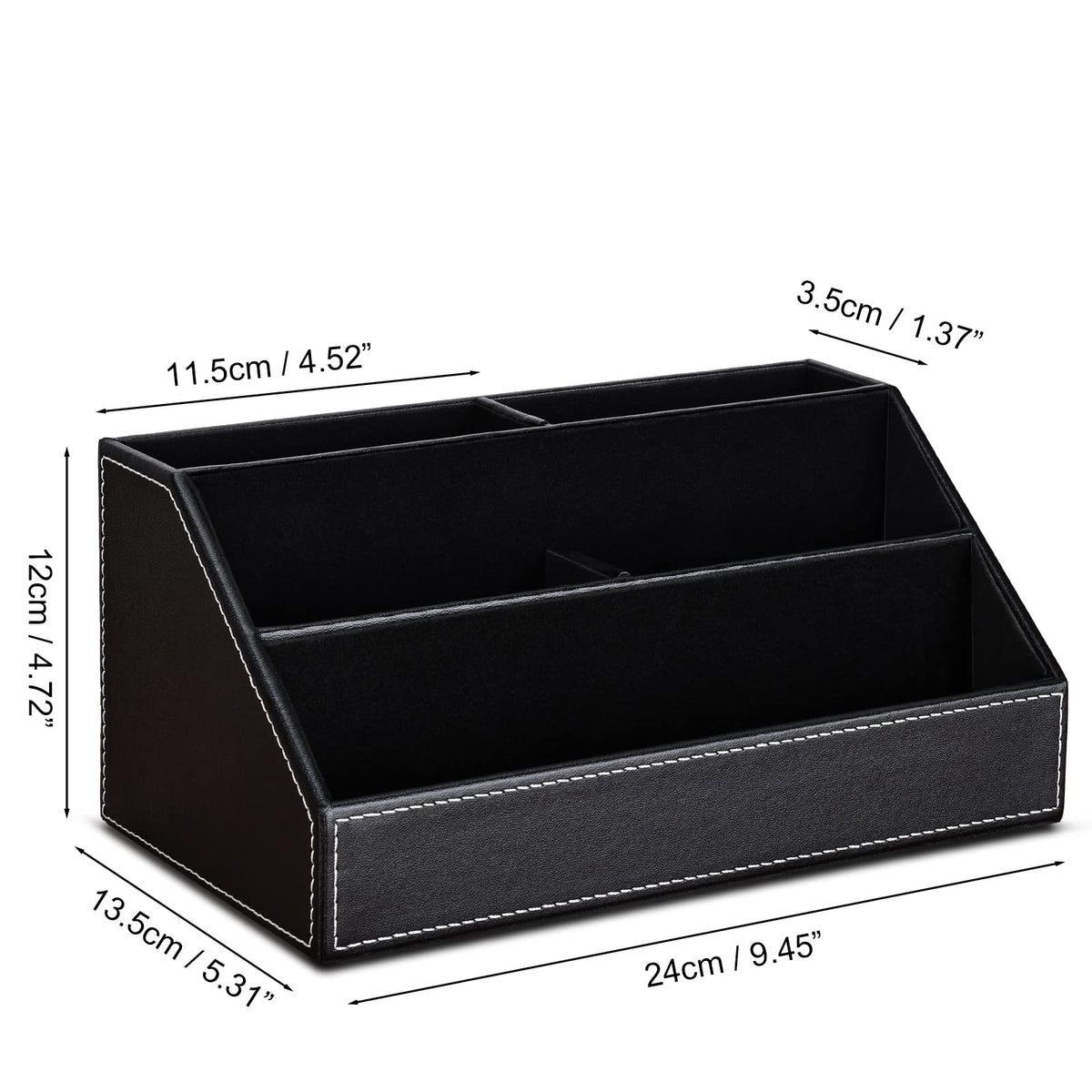 KINGFOM Pu Leather Desk Organizer with 5 Compartments Holder, Multi-Functional Office Supplies Storage Caddy for Pen/Pencil, Phones, Remote Controller and Desktop Accessorie Black
