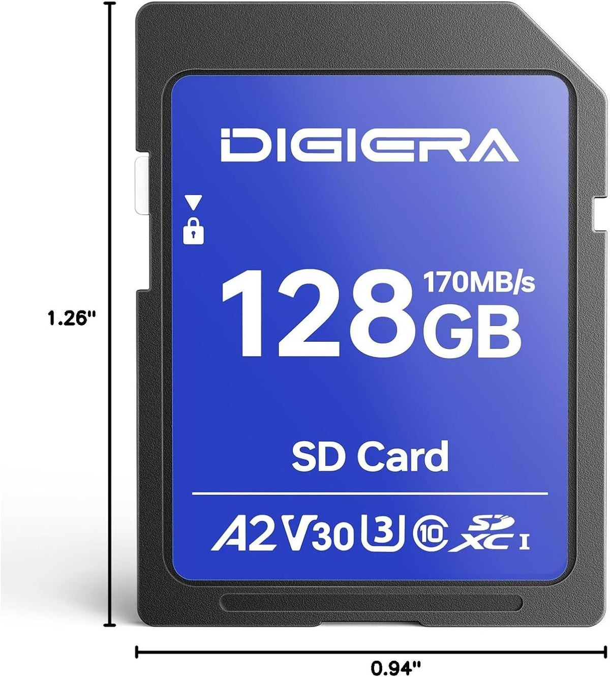 DIGIERA 128GB LS100 170MB/s, C10, U3, V30, 4K (1 Pack) SDXC UHS-I Memory Card - up to UHD, SD Card for Computers
