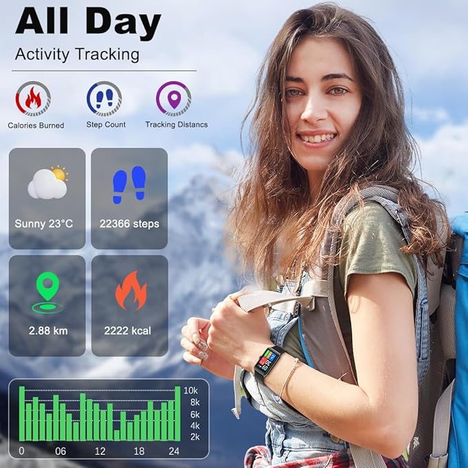 Fitness Tracker- Smart Watch with 1.47" Health Activity Trackers 24/7 Heart Rate,Stress Management, Monitor Blood Oxygen, Sleep Tracking Fitness Watch for Android iPhone Women Men (Black)