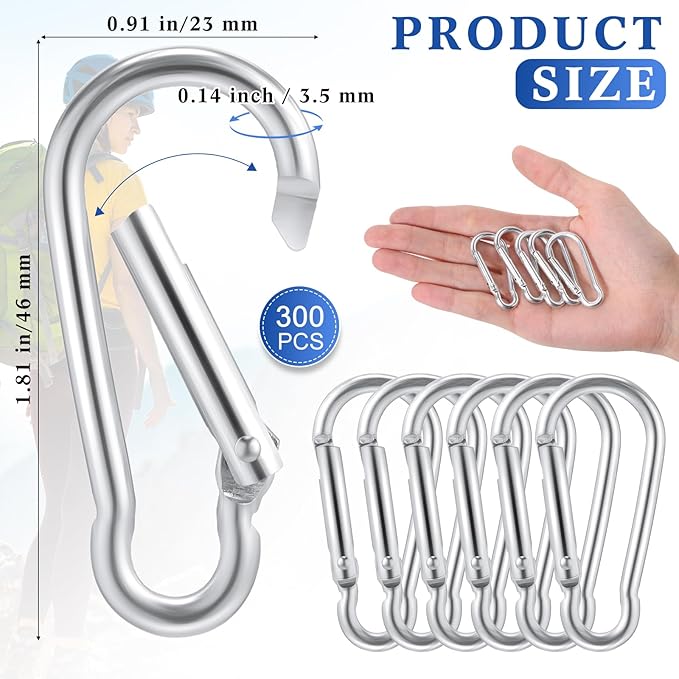 300 Pcs 2" Carabiner Bulk Spring Snap Hooks Bulk Aluminum Alloy Clip Keychain for Hanging Camping Hiking Traveling Fishing Outdoor Activities