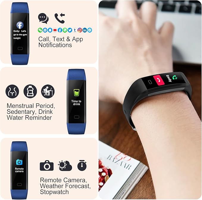 ENGERWALL Fitness Tracker with Step Counter/Calories/Stopwatch, Activity Tracker with Heart Rate Monitor, IP68, Health Tracker with Sleep Tracker, Smartwatch, Pedometer Watch for Women Men Kids