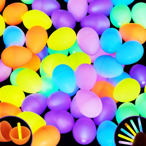 JOYIN 200 Pcs Easter Egg with 300 Pcs Easter Glow Sticks, Glow in the Dark for Kids Easter Basket Stuffers, Easter Egg Hunt Party Favors Classroom Decorations Supplies