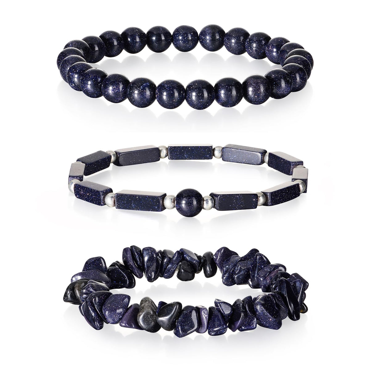 IVY TAILI 3 Pcs Blue Sandstone Bracelet for Women 8mm Blue Sandstone Crystal Bracelet for Women Hematite Jewelry Natural Healing Protection Stone Bracelets Beaded Bracelets Gift for Men Women