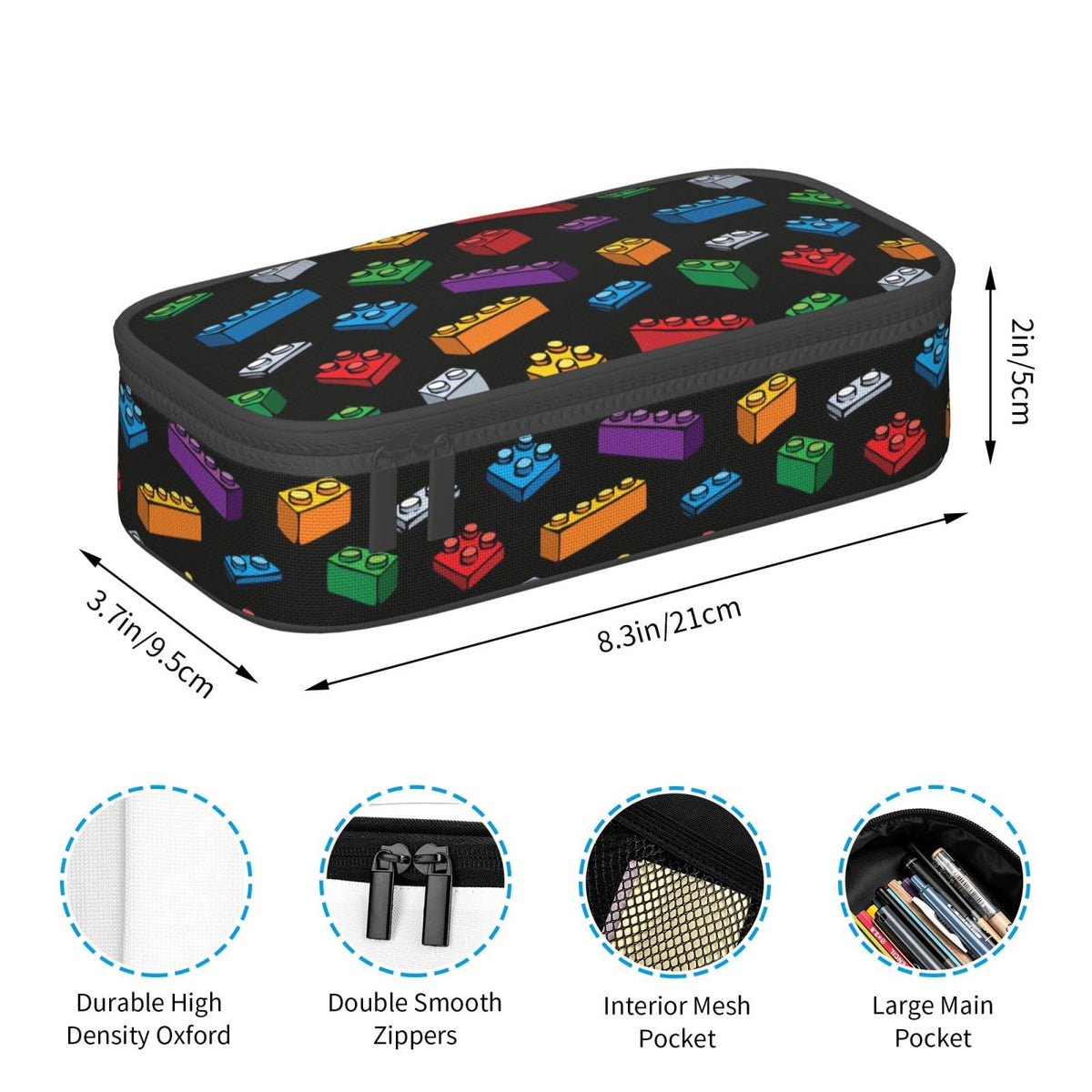 Geoocii Building Block Large Capacity Pencil Case Organizer Pencil Pouch Stationery With Zipper School Supplies Pencil Bag For Girls Boys Teens Adult Office