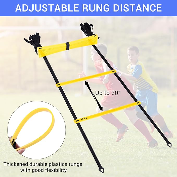 Ohuhu Agility Ladder Speed Training Set 12 Rung 20ft Exercise Ladders with Ground Stakes for Soccer Football Boxing Footwork Sports Fitness Training Ladder with Carry Bag