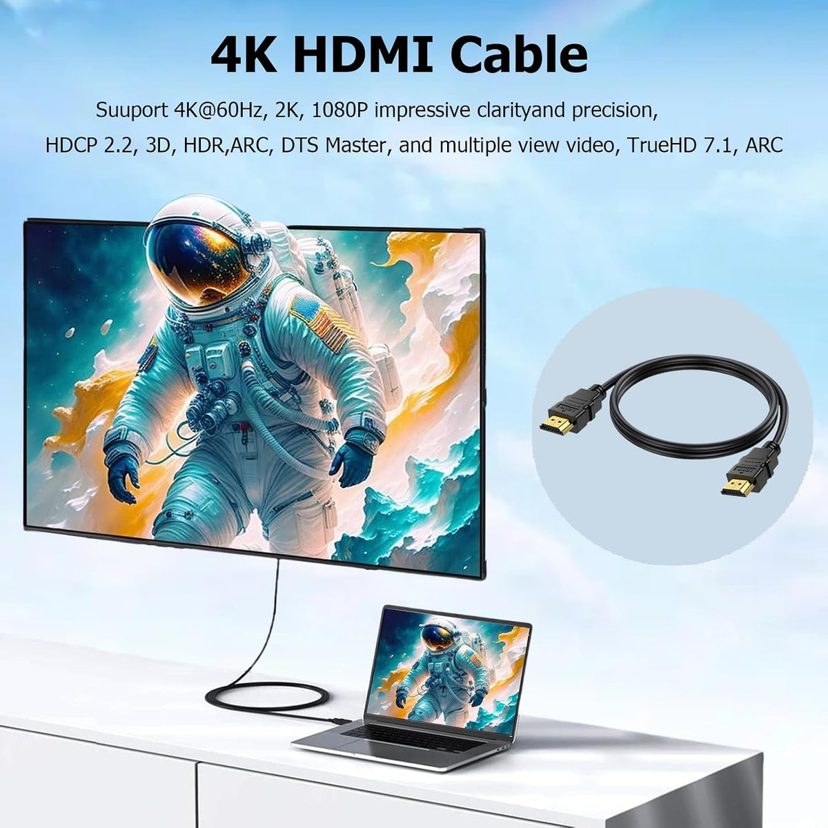 CEFOJQAO 4K 3.3 10-Pack, 2.0 120Hz CL3 2.2, 3D PS4/5, HDMI Cable FT Shielded HDMI TV Cord, Gold-Plated HDMI Male Cable