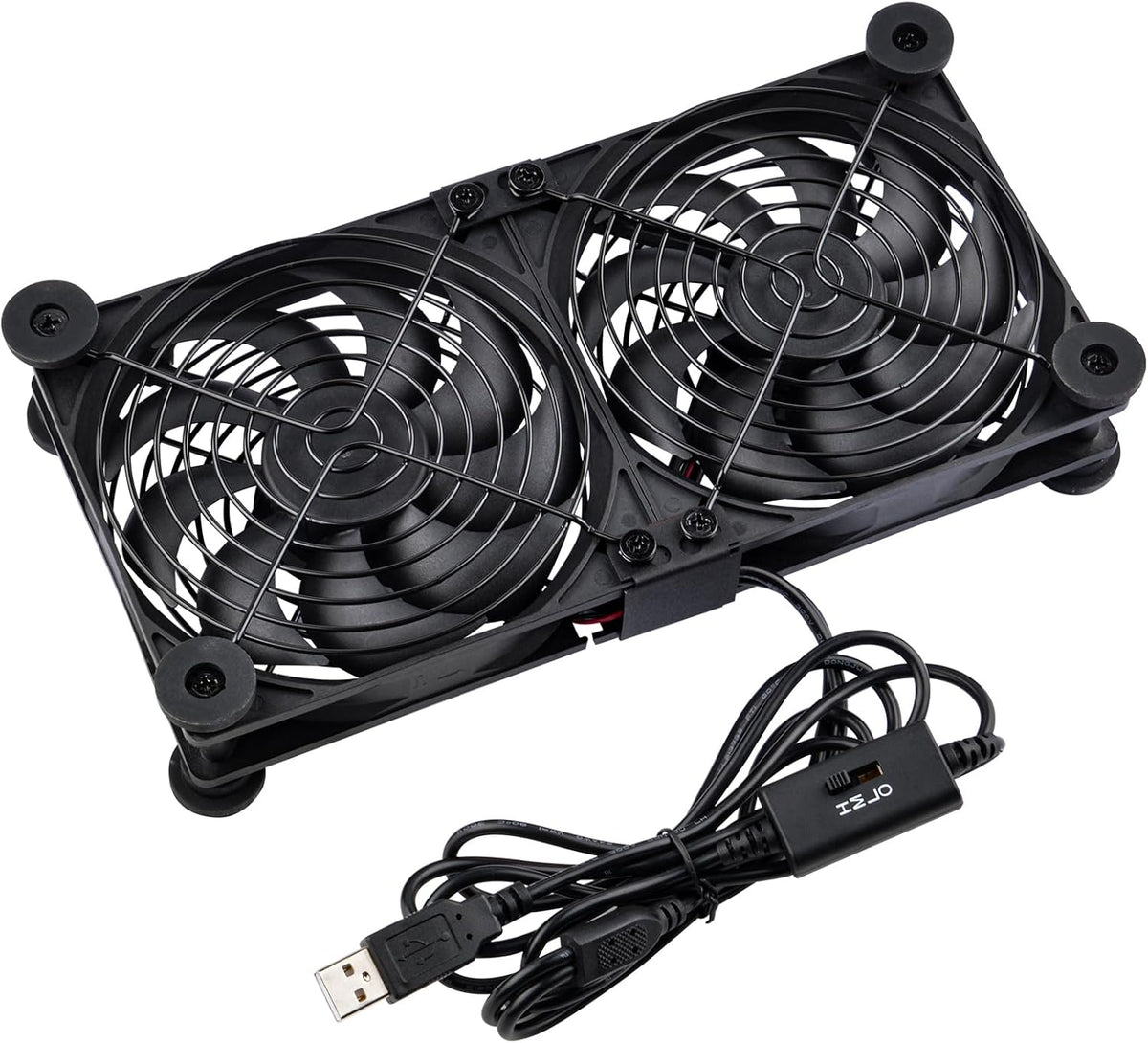 120mm 3-Degree 5V Quiet Dual Router Fan Cooler with L/M/H Speed Controller, DC USB Powered Cooling Case Fan for Router