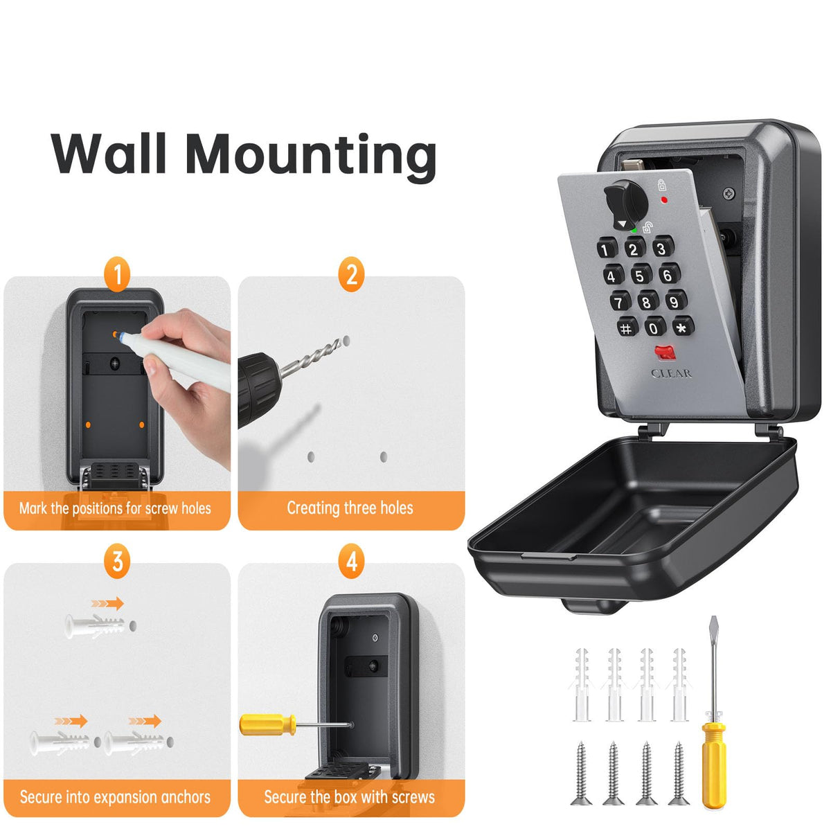 Key Lock Box,Customizable 12-Digit Combination,LockBox for Keys with Resttable Code,Large Capacity & Weatherproof Outside,hide a key Outdoor,Spare Key Wall Safe Storage for Home,Office,Garage