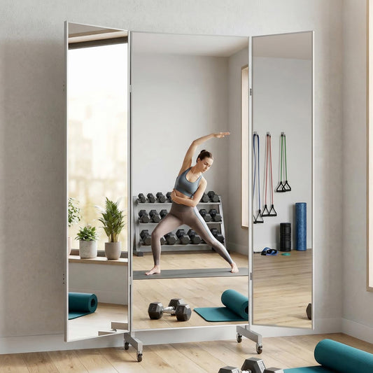 HDmuxel Full Length Mirror with 360° Wheels, 63" x 71" Foldable Floor Mirror with Nano-Tech Shatterproof Film - Ultra-Large Mobile Mirror for Home Gym, Dance Studio & Commercial Spaces (Sliver)