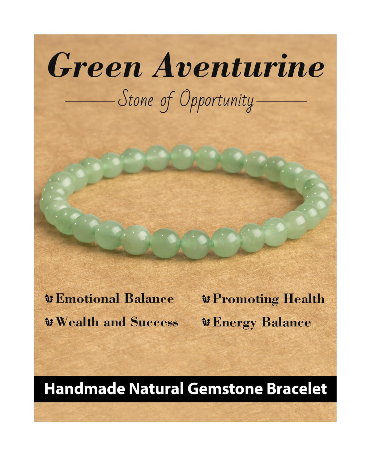 Landorilo Beaded Bracelet for Men Women, 6mm Natural Stone Green Aventurine Healing Crystal Stretch Bracelets, Ideal Christmas Birthday Jewelry Gifts with Energy Card，Replacement Beads Included