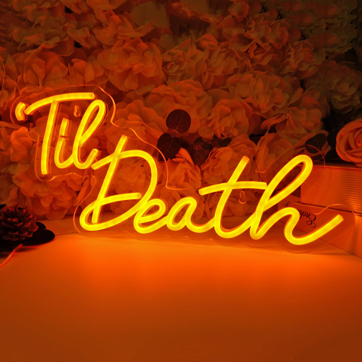 Britrio Til Death Neon Light Sign for Halloween Wedding Party Engagement Bridal Shower Banner,Bedroom Wall Decor Light 5V USB Powered with Switch 17 IN Orange