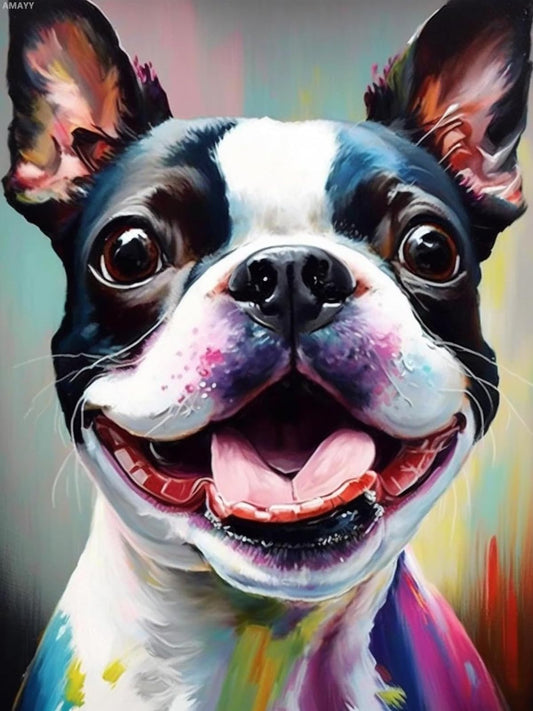 Diamond Painting Kits for Adults, DIY 5D Colorful Animals Diamond Painting Kits Dog Full Drill Diamond Art Boston Terrier with Tongue Out Diamond Painting Craft for Home Wall Art Decor 12x16inch
