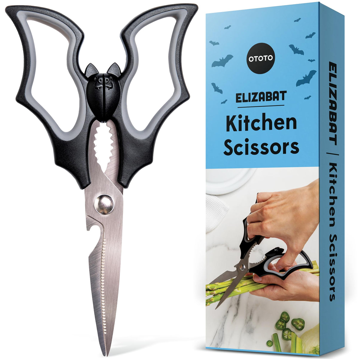 OTOTO Elizabat Kitchen Scissors - Halloween Goth Cute Bat Kitchen Shears, Gothic Scissors Utensils - Spooky Bats Halloween Gifts, Cute Gadgets, Kitchen Gadgets