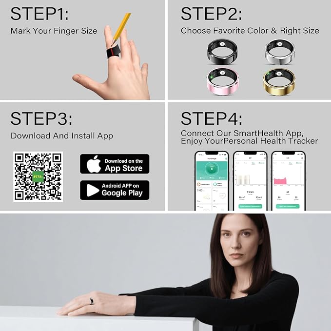 Smart Ring for Women Men,IP68 Waterproof Wearable Fitness Tracker with Sleep Tracking Heart Rate Healthy Monitor Ring Activity Monitoring Steps for iOS Android