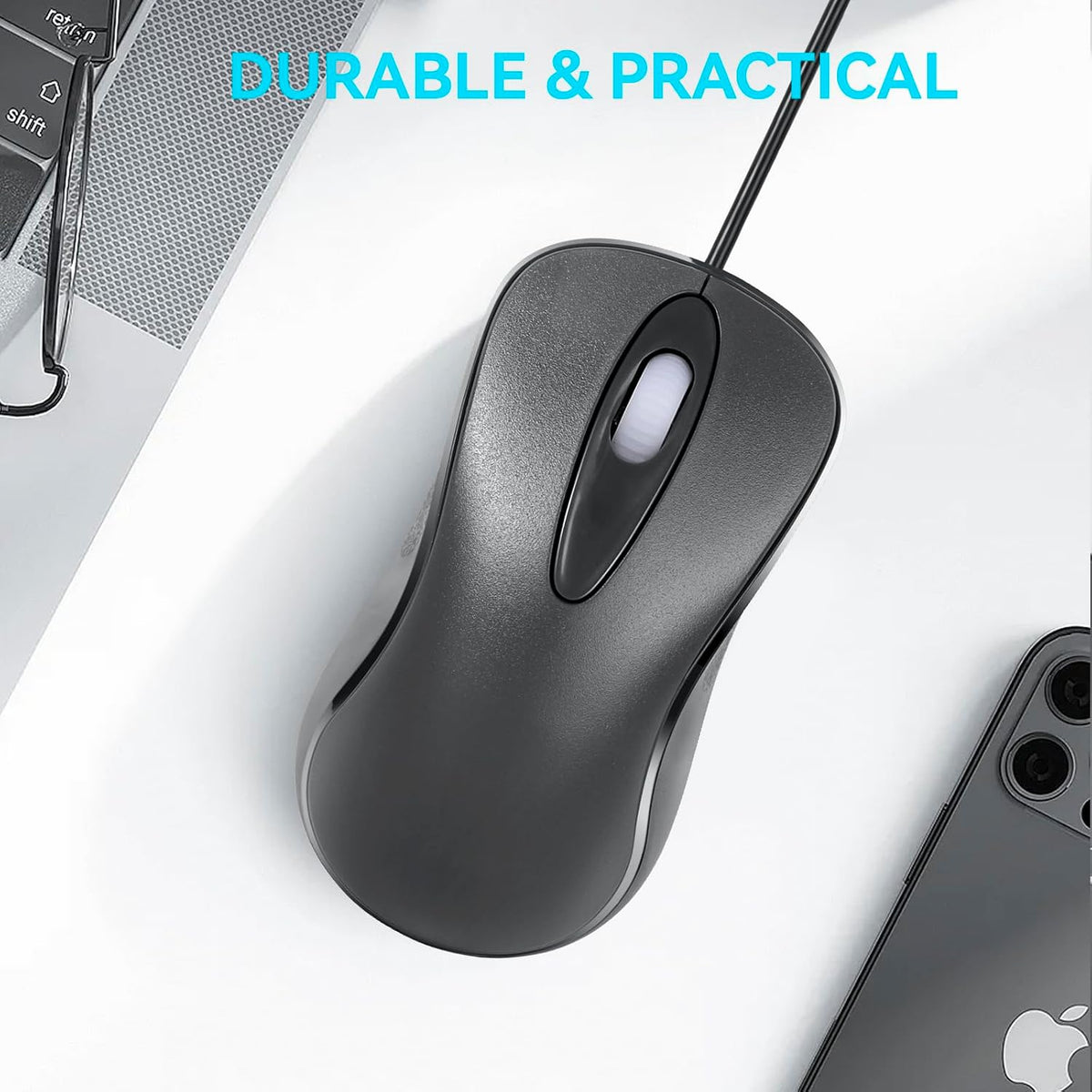 Mofkirg 3-Button 1000 (1) Classic Wired Office Mouse Ergonomic USB Optical DPI Comfortable Durable for Windows Mac