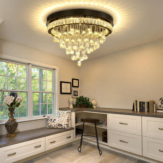 Shial Lighting Dia 24" Modern Crystal Chandeliers for Dining Room,Black Raindrop Chandelier Flush Mount Chandeliers for Living Room Bedrooms Dining Room Dimmable 2700k 4500k 6000k