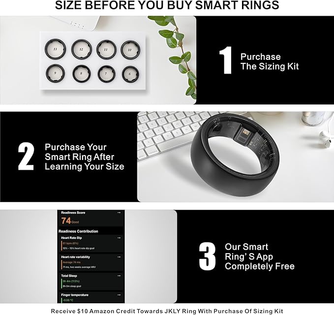 Smart Ring, Activity Trackers, Sleep Ring, Fitness Tracking, Stress Tracker, Heart Rate, Meditation, Temperature, Respiratory, No App Subscription, Women, Men, iOS, Android (Rosegold, 6)