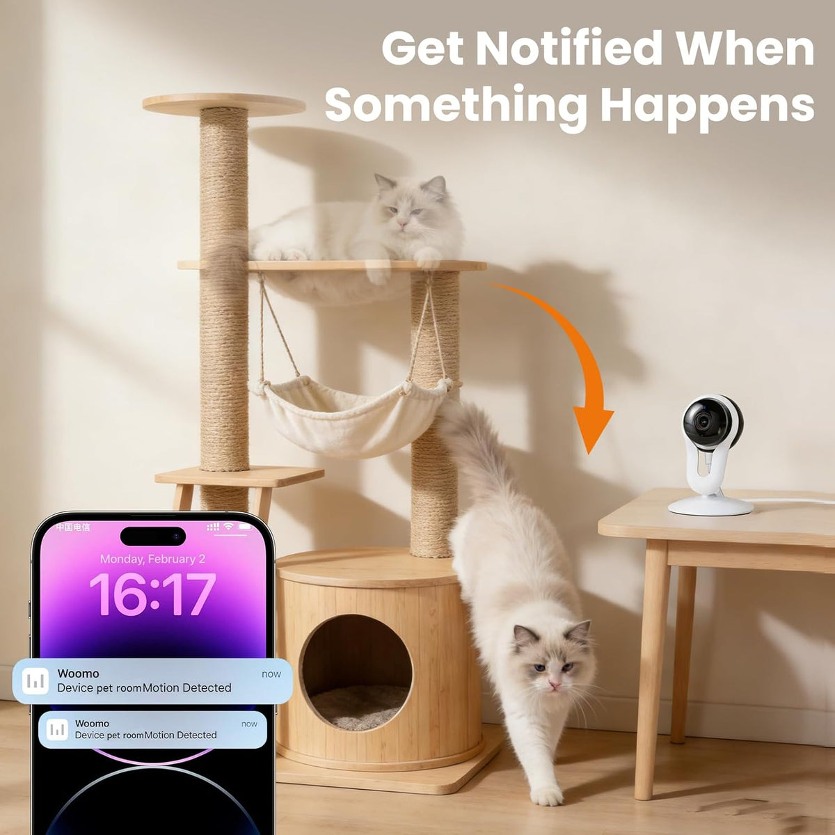 woomo 2K 2-Way Setup 2.4G Indoor Camera for Pet & Baby Monitoring, Clear View, Motion Alerts & Night Vision, Audio
